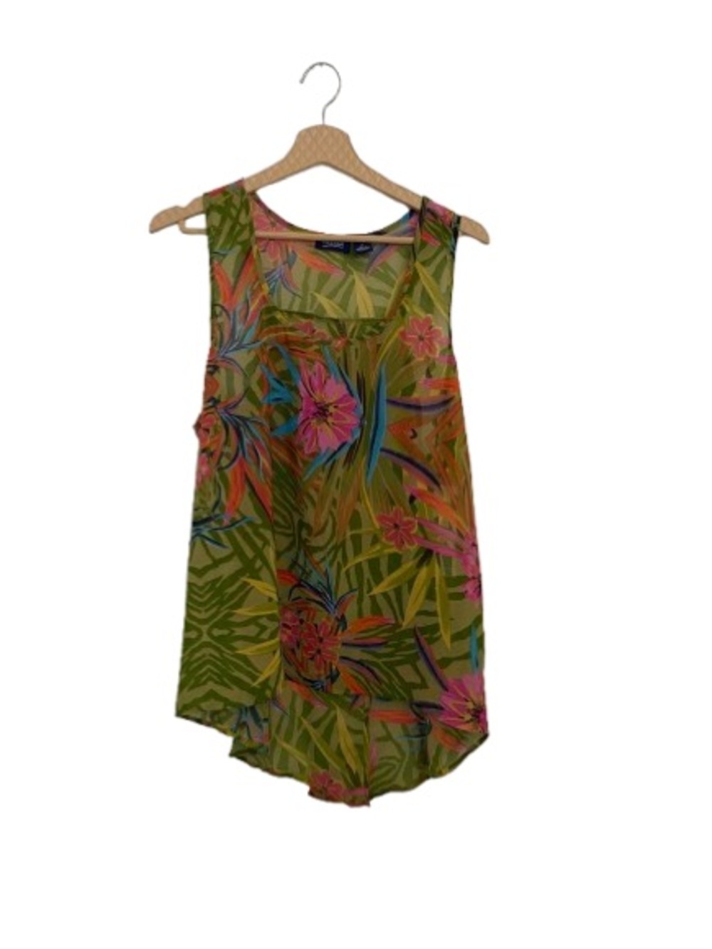 Mileage Plus Size 2X Tropical Floral Tank Top - Green & Pink - Sleeveless